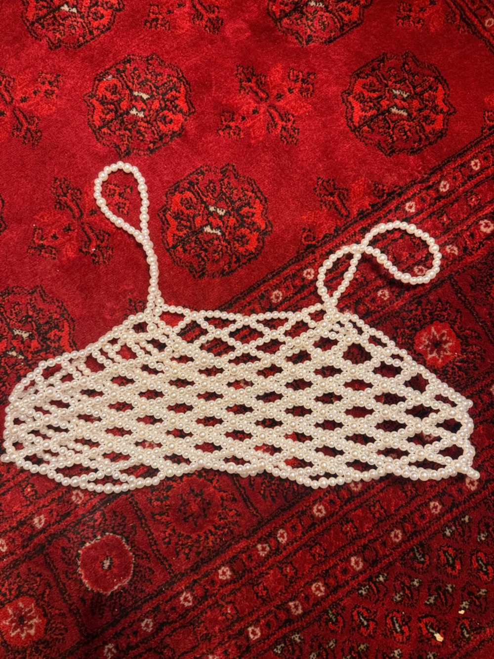 Pearl Beaded Net Crop Top - Cream Pearls